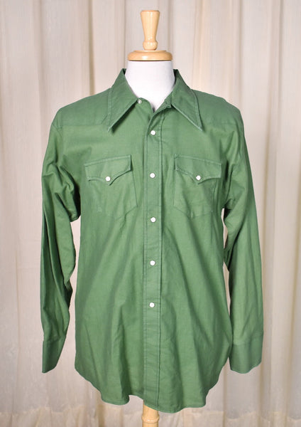 1970s Vintage Green Western Shirt Cats Like Us