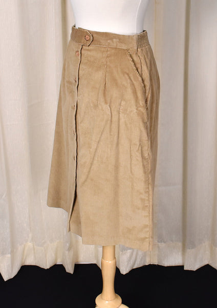 1970s Vintage Khaki Corduroy Button Up Skirt Cats Like Us