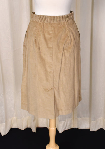 1970s Vintage Khaki Corduroy Button Up Skirt Cats Like Us