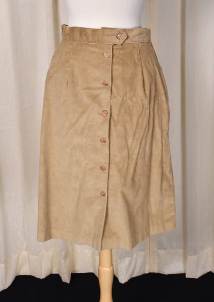 1970s Vintage Khaki Corduroy Button Up Skirt Cats Like Us