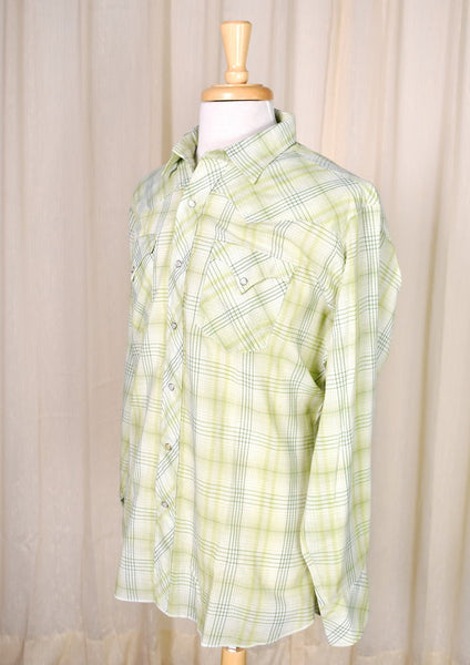 1970s Vintage Lime Plaid Shirt with with Tie Cats Like Us