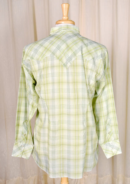 1970s Vintage Lime Plaid Shirt with with Tie Cats Like Us
