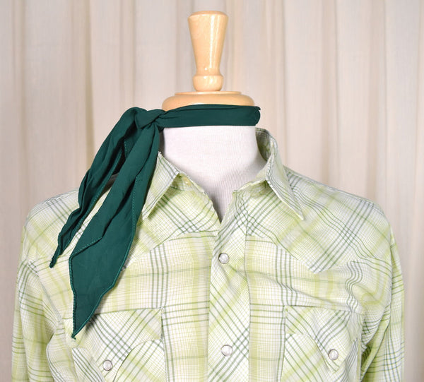 1970s Vintage Lime Plaid Shirt with with Tie Cats Like Us