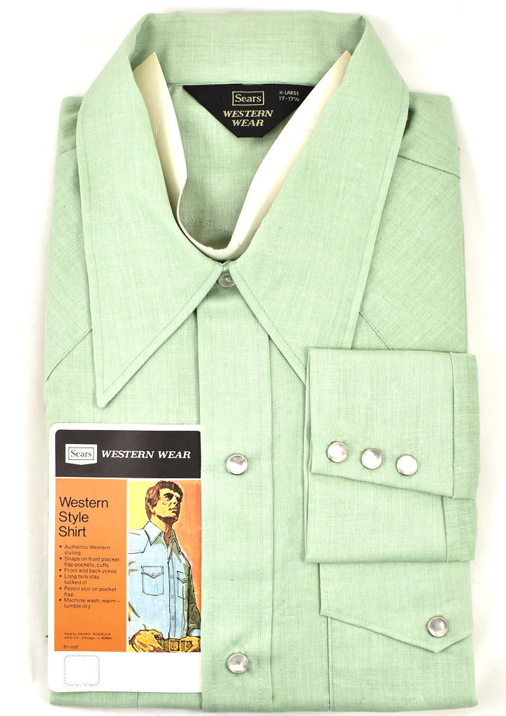 sears green dress 1970s Vintage NOS Green Western Shirt by Sears Western Wear – Cats Like Us