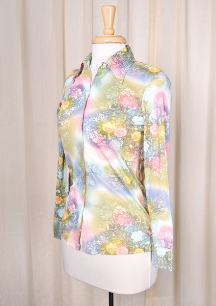 1970s Vintage Pastel Flowers Shirt Cats Like Us