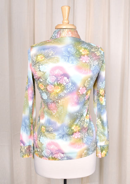 1970s Vintage Pastel Flowers Shirt Cats Like Us