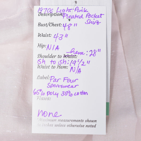 1970s Vintage Pastel Pink Pleat Shirt Cats Like Us