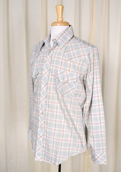 1970s Vintage Pastel Plaid Shirt Cats Like Us