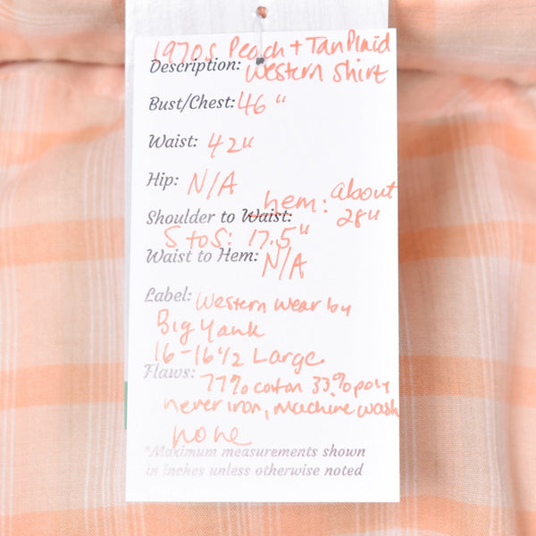 1970s Vintage Peach & Tan Western Shirt Cats Like Us