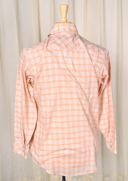1970s Vintage Peach & Tan Western Shirt Cats Like Us