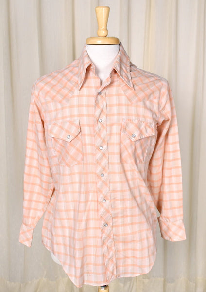 1970s Vintage Peach & Tan Western Shirt Cats Like Us