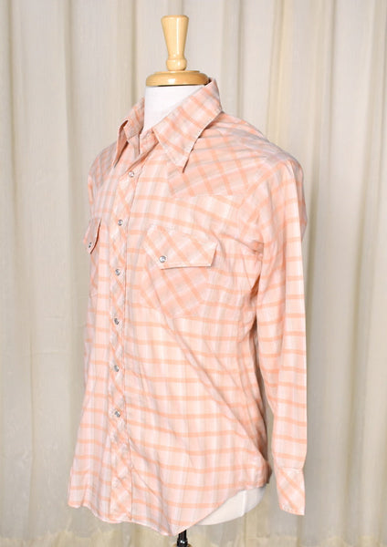 1970s Vintage Peach & Tan Western Shirt Cats Like Us