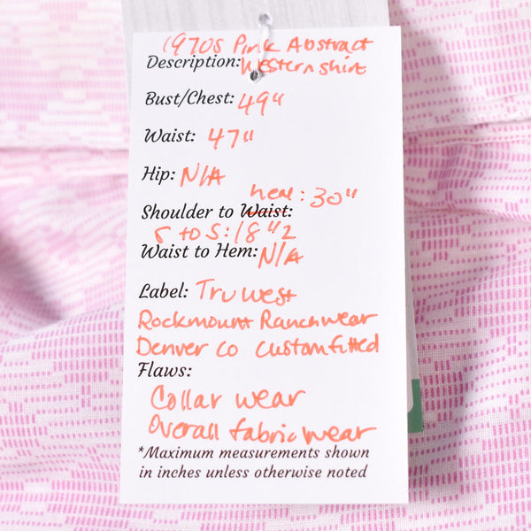 1970s Vintage Pink Abstract Shirt Cats Like Us