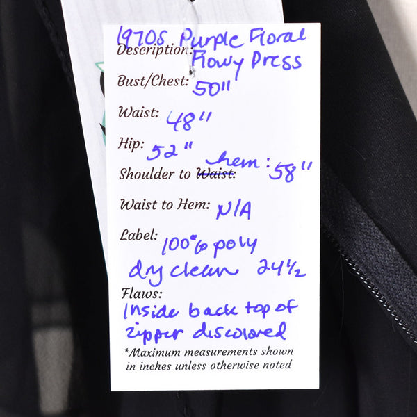 1970s Vintage Purple Flower Flowy Dress Cats Like Us