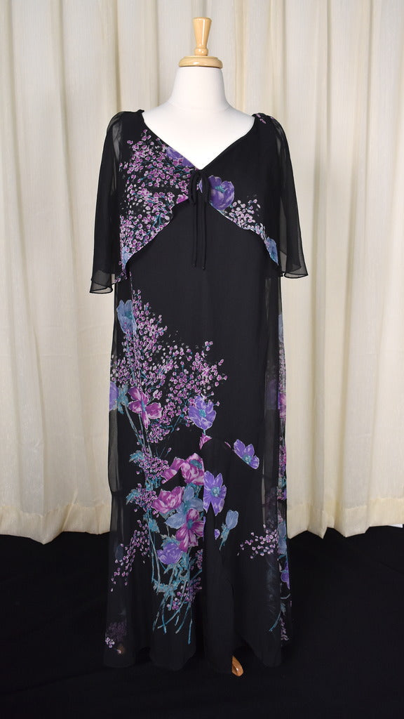 1970s Vintage Purple Flower Flowy Dress – Cats Like Us