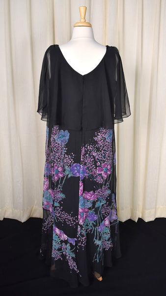 1970s Vintage Purple Flower Flowy Dress Cats Like Us