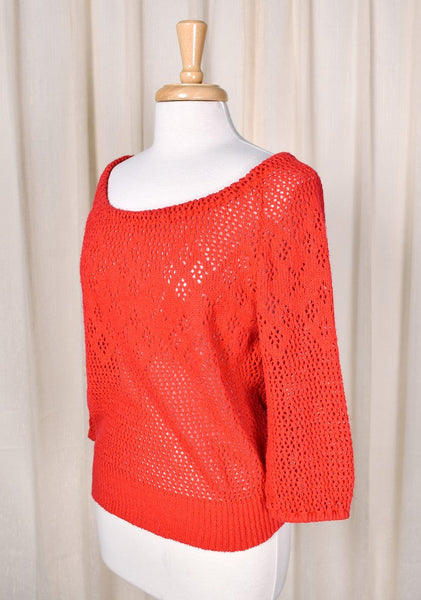 1970s Vintage Red Open Knit Sweater by It's Pure Gould Cats Like Us