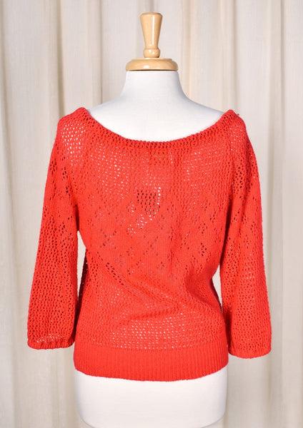 1970s Vintage Red Open Knit Sweater by It's Pure Gould Cats Like Us
