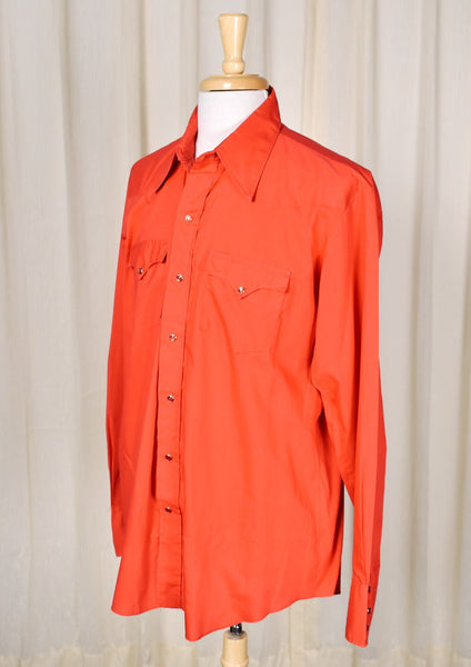 1970s Vintage Red Western Shirt Cats Like Us