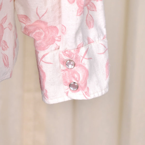 1970s Vintage Roses Western Shirt with Tie Cats Like Us