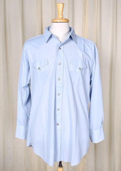 1970s Vintage Sky Blue Polyester Shirt Cats Like Us
