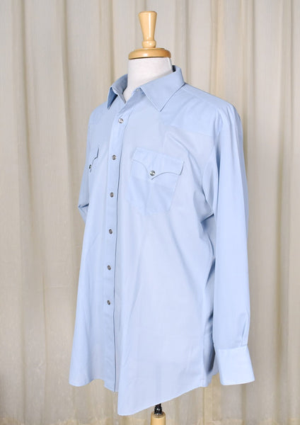 1970s Vintage Sky Blue Polyester Shirt Cats Like Us