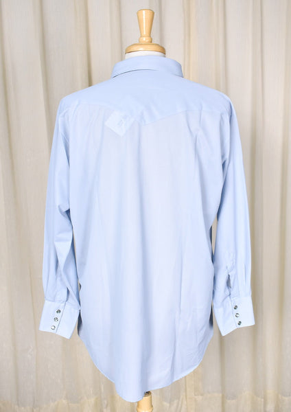 1970s Vintage Sky Blue Polyester Shirt Cats Like Us