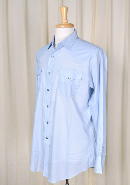 1970s Vintage Sky Blue Western Shirt Cats Like Us