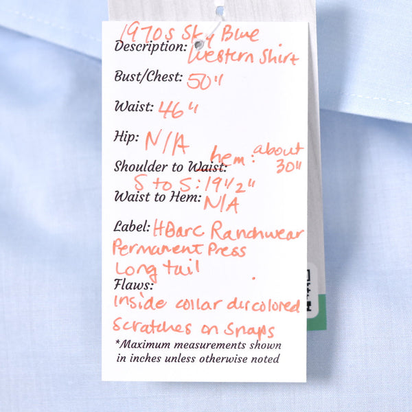 1970s Vintage Sky Blue Western Shirt Cats Like Us