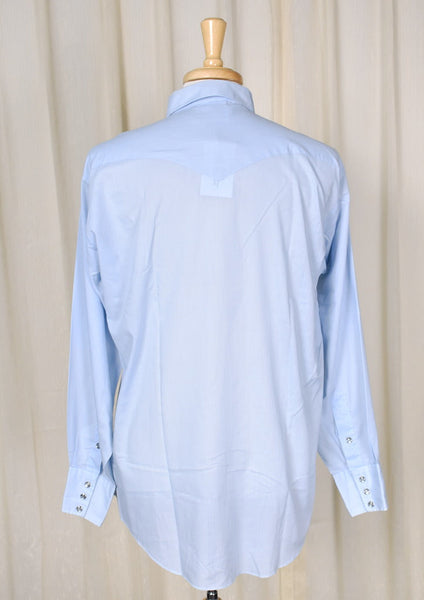 1970s Vintage Sky Blue Western Shirt Cats Like Us