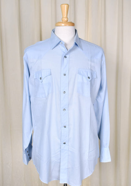 1970s Vintage Sky Blue Western Shirt Cats Like Us