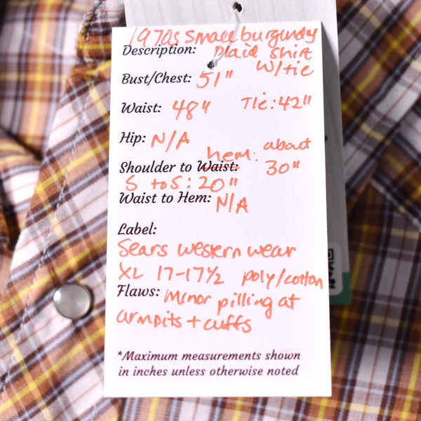 1970s Vintage Small Plaid Shirt with Tie Cats Like Us