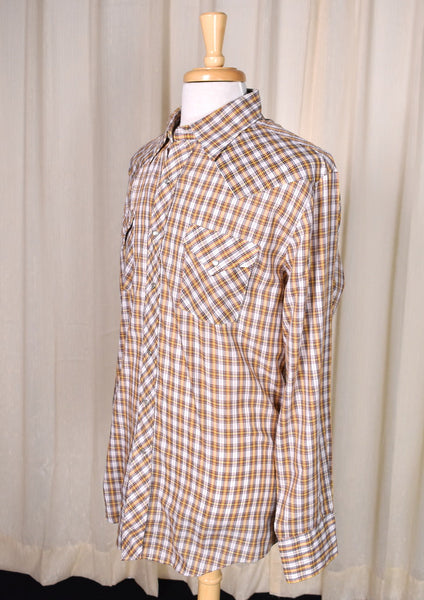 1970s Vintage Small Plaid Shirt with Tie Cats Like Us