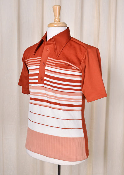 1970s Vintage Striped Rust Polo Shirt Cats Like Us