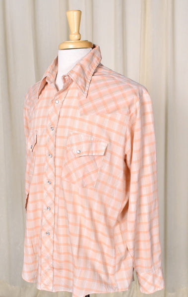 1970s Vintage Tan & Peach Western Shirt Cats Like Us