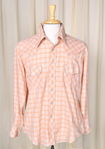 1970s Vintage Tan & Peach Western Shirt Cats Like Us