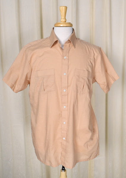 1970s Vintage Tan Pleat Pocket Shirt Cats Like Us