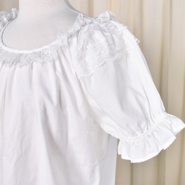 1970s Vintage White Lace Peasant Top Cats Like Us