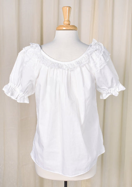 1970s Vintage White Lace Peasant Top Cats Like Us