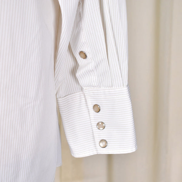 1970s Vintage White & Tan Striped Shirt Cats Like Us
