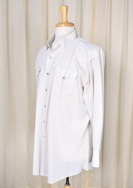 1970s Vintage White & Tan Striped Shirt Cats Like Us