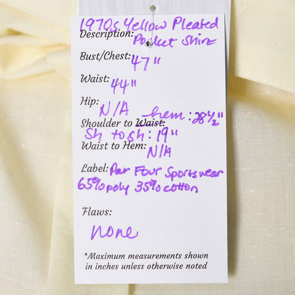 1970s Vintage Yellow Pleat Pocket Shirt Cats Like Us