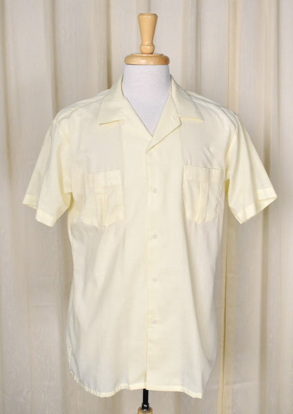 1970s Vintage Yellow Pleat Pocket Shirt Cats Like Us