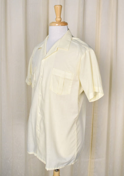 1970s Vintage Yellow Pleat Pocket Shirt Cats Like Us