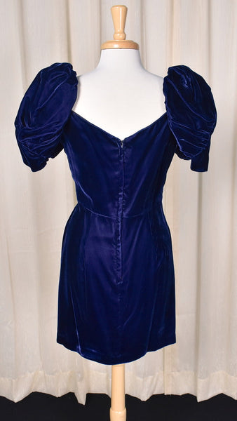 1980s Blue Velvet Puff Dress Cats Like Us