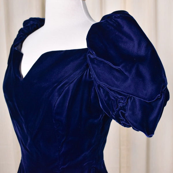 1980s Blue Velvet Puff Dress Cats Like Us