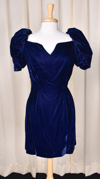 1980s Blue Velvet Puff Dress Cats Like Us