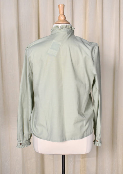 1980s Celery Green Ruffle Blouse Cats Like Us