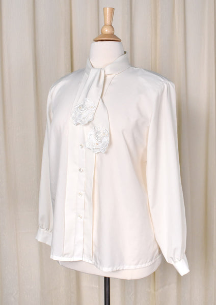 1980s Cream Rose Pearl & Sequin Blouse Cats Like Us