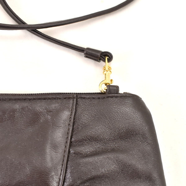 1980s Dark Brown Leather Shoulder Bag Cats Like Us